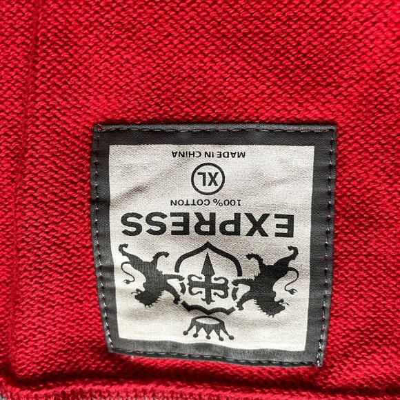 Mens Express Button Down Cardigan Red Knit Sweater Size XL Pockets u - Picture 6 of 8